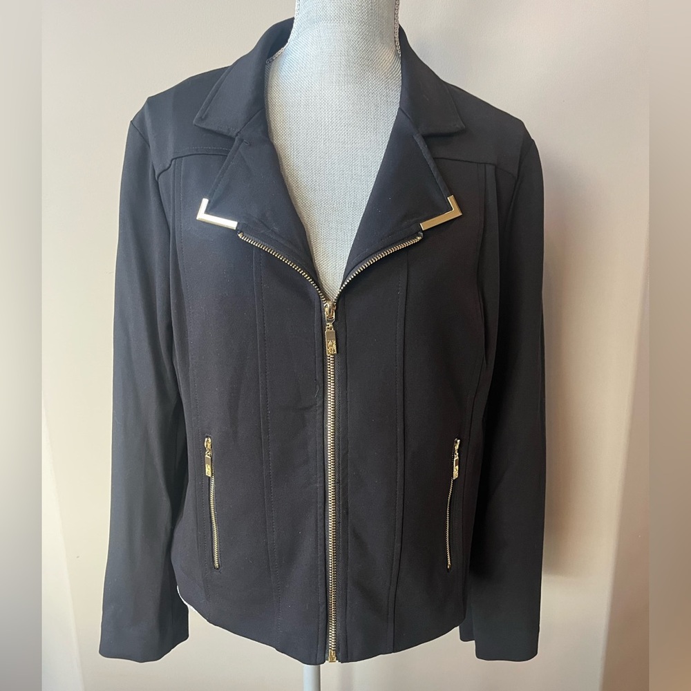 Anne Klein Black Blazer with Gold Zipper Detail